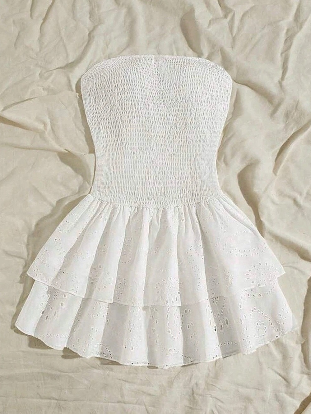 White Eyelet Tiered Mini Dress Like New